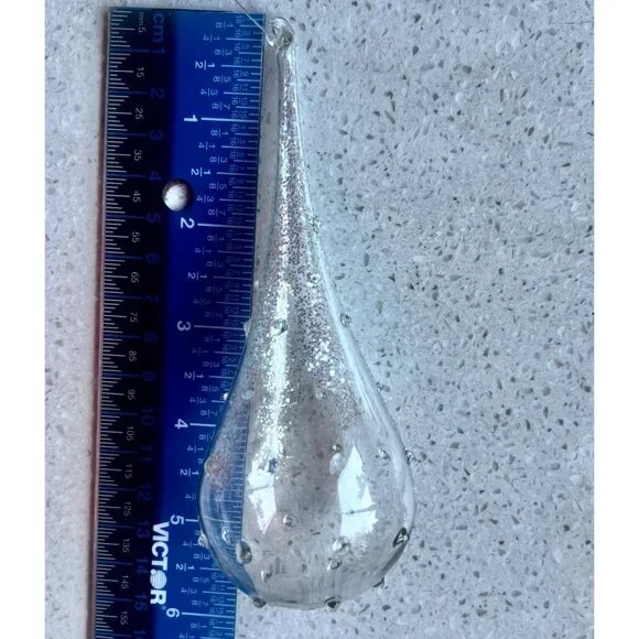 Set Of 2 Iridescent Spun Glass Spire & Glass Teardrop Ornaments Glitter Accents - Picture 7 of 11